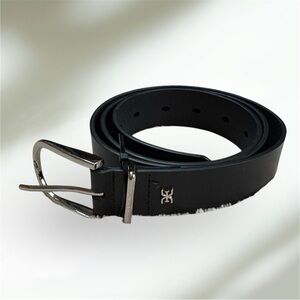 New Sam Edelman Women’s Black Leather Belt with Silver Buckle sz L 12-14